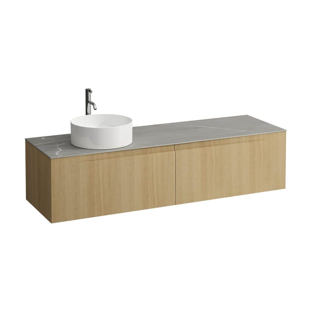 Laufen ARUN – Έπιπλο Νιπτήρα – 1605 mm, 2 συρτάρια, πάγκος Piasentina Grigio, άνοιγμα αριστερά, με οπή μπαταρίας – Light oak (H4161461512501)