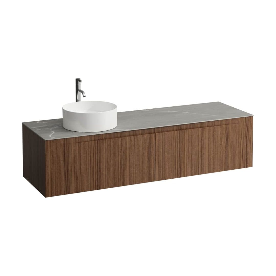 Laufen ARUN – Έπιπλο Νιπτήρα – 1605 mm, 2 συρτάρια, πάγκος Piasentina Grigio, άνοιγμα αριστερά, με οπή μπαταρίας – Noce canaletto - Real wood veneer (H4161461516301)