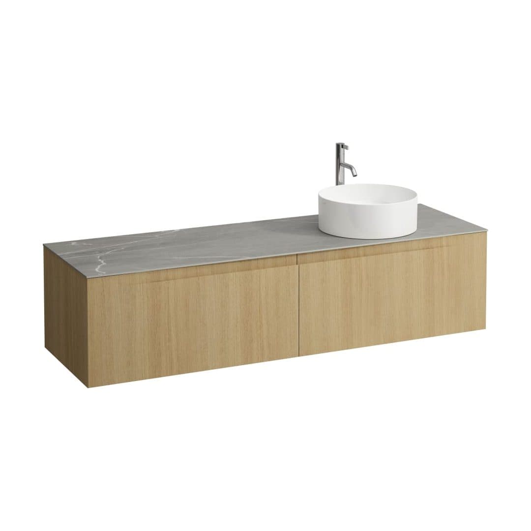 Laufen ARUN – Έπιπλο Νιπτήρα – 1605 mm, 2 συρτάρια, πάγκος Piasentina Grigio, άνοιγμα δεξιά, με οπή μπαταρίας – Light oak (H4161471512501)
