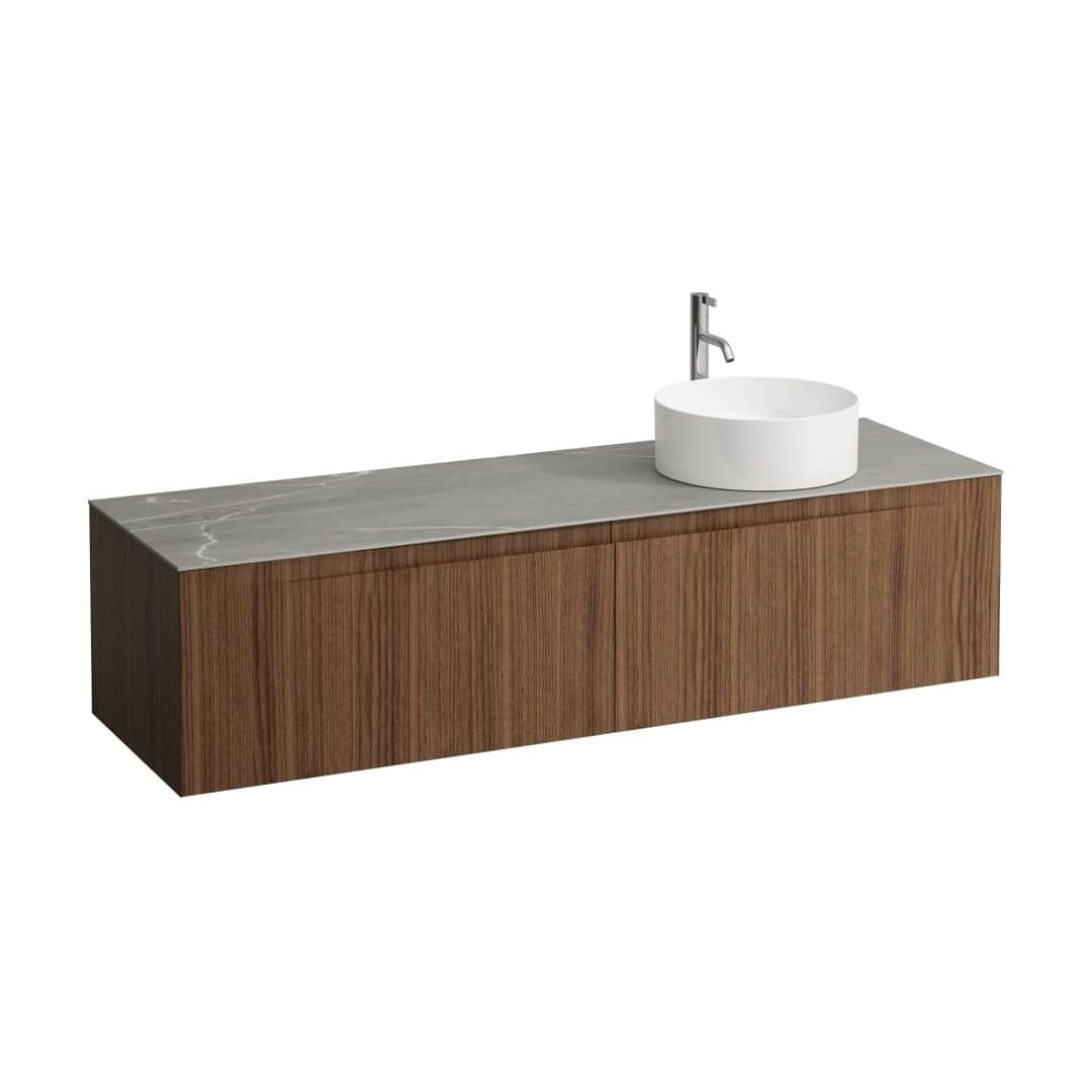 Laufen ARUN – Έπιπλο Νιπτήρα – 1605 mm, 2 συρτάρια, πάγκος Piasentina Grigio, άνοιγμα δεξιά, με οπή μπαταρίας – Noce canaletto - Real wood veneer (H4161471516301)