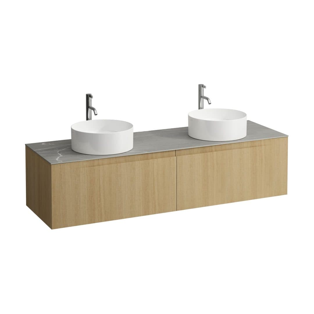 Laufen ARUN – Έπιπλο Νιπτήρα – 1605 mm, 2 συρτάρια, πάγκος Piasentina Grigio, ανοίγματα αριστερά & δεξιά, με οπή μπαταρίας – Light oak (H4161491512501)