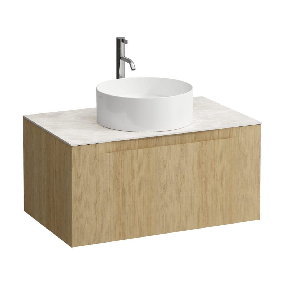 Laufen ARUN – Έπιπλο Νιπτήρα – 805 mm, 1 συρτάρι, πάγκος Botticino Crema, κεντρικό άνοιγμα, με οπή μπαταρίας – Light oak (H4171051512501)