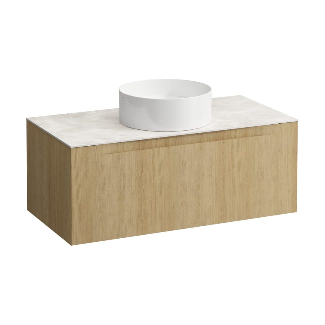 Laufen ARUN – Έπιπλο Νιπτήρα – 1005 mm, 1 συρτάρι, πάγκος Botticino Crema, κεντρικό άνοιγμα – Light oak (H4171111512501)