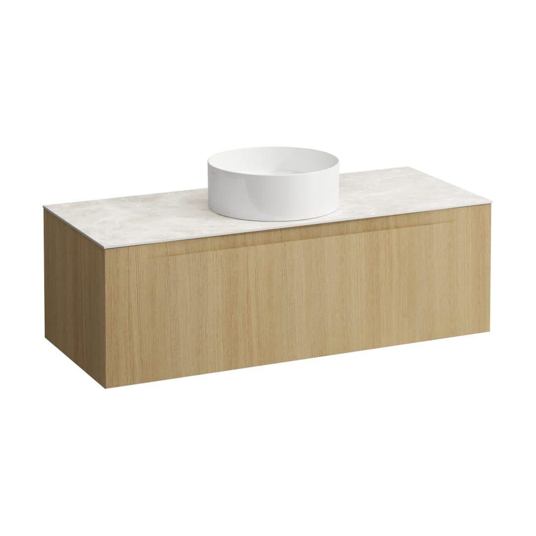 Laufen ARUN – Έπιπλο Νιπτήρα – 1205 mm, 1 συρτάρι, πάγκος Botticino Crema, κεντρικό άνοιγμα – Light oak (H4171211512501)