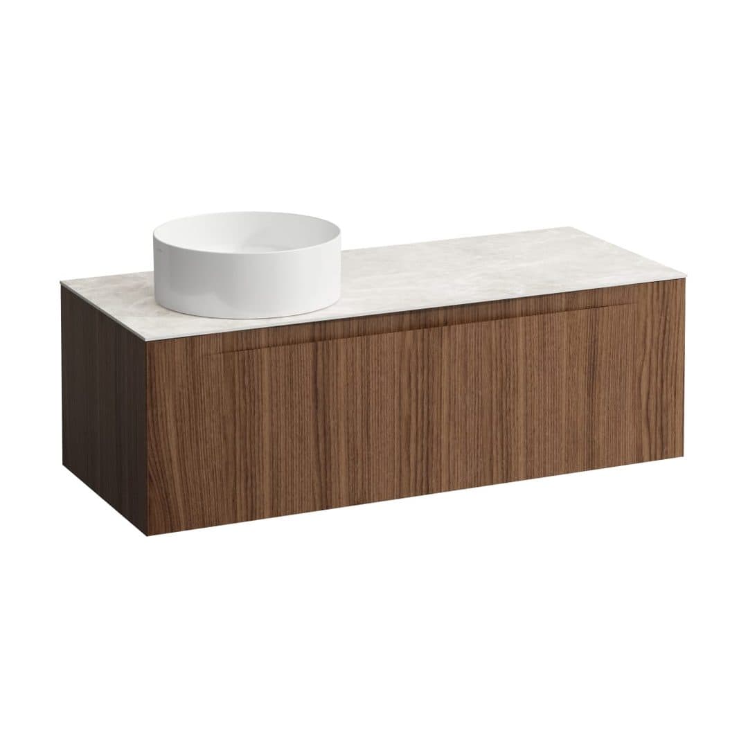 Laufen ARUN – Έπιπλο Νιπτήρα – 1205 mm, 1 συρτάρι, πάγκος Botticino Crema, άνοιγμα αριστερά – Noce canaletto - Real wood veneer (H4171221516301)