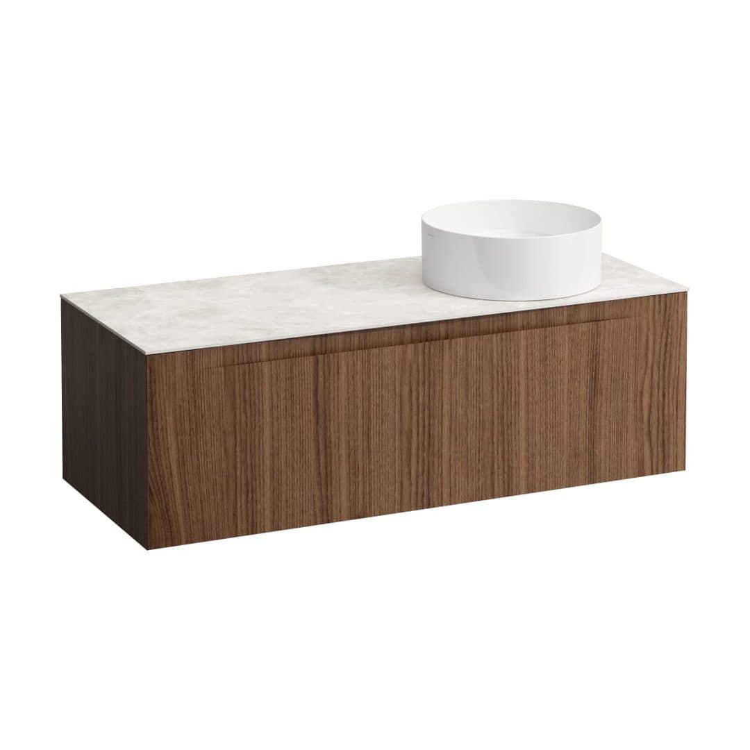Laufen ARUN – Έπιπλο Νιπτήρα – 1205 mm, 1 συρτάρι, πάγκος Botticino Crema, άνοιγμα δεξιά – Noce canaletto - Real wood veneer (H4171231516301)