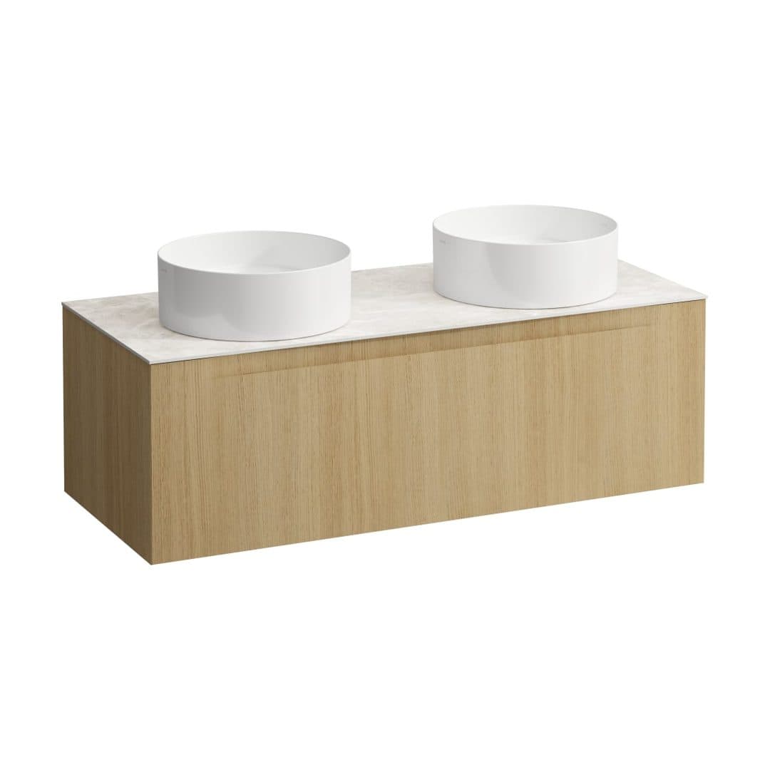 Laufen ARUN – Έπιπλο Νιπτήρα – 1205 mm, 1 συρτάρι, πάγκος Botticino Crema, ανοίγματα αριστερά & δεξιά – Light oak (H4171241512501)