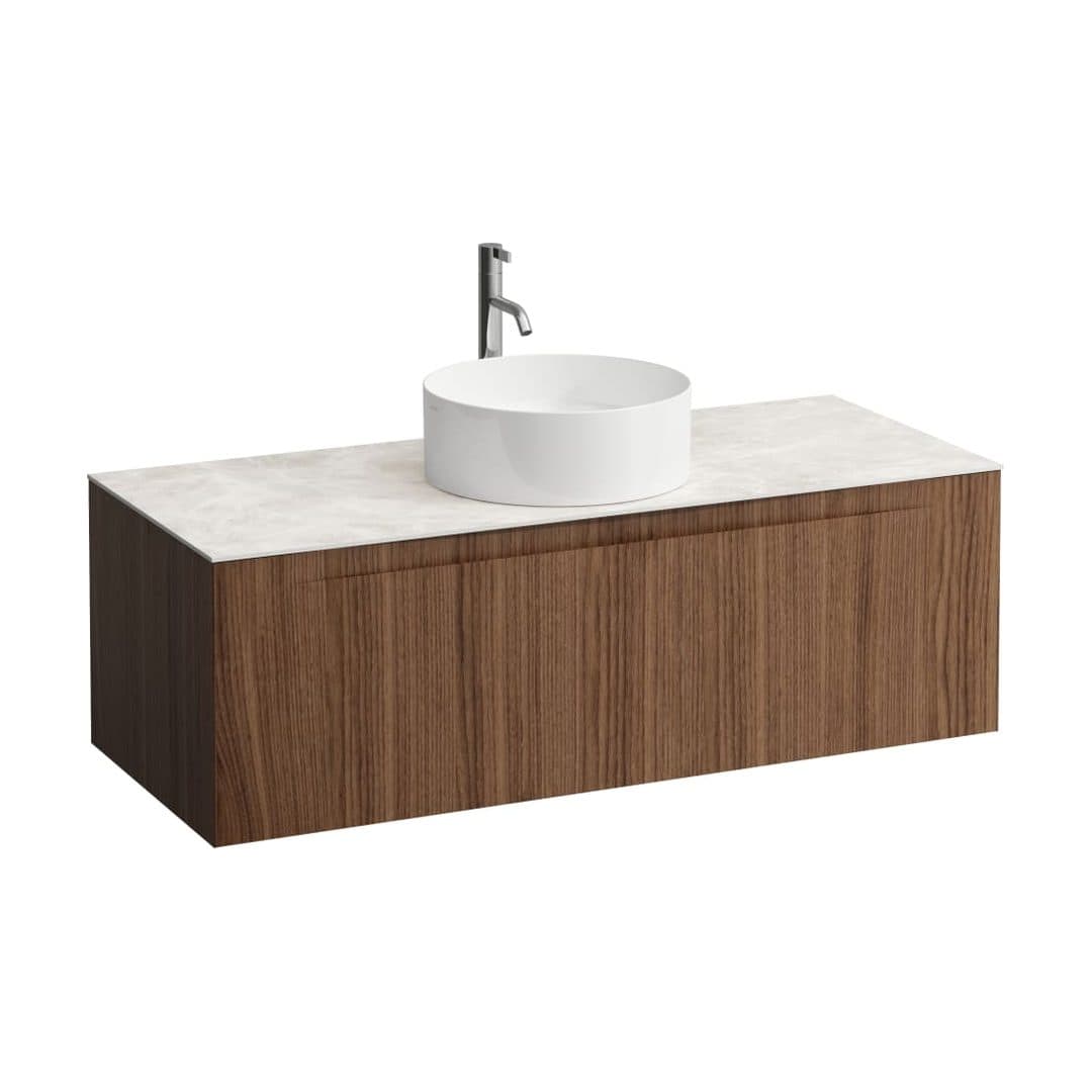 Laufen ARUN – Έπιπλο Νιπτήρα – 1205 mm, 1 συρτάρι, πάγκος Botticino Crema, κεντρικό άνοιγμα, με οπή μπαταρίας – Noce canaletto - Real wood veneer (H4171251516301)