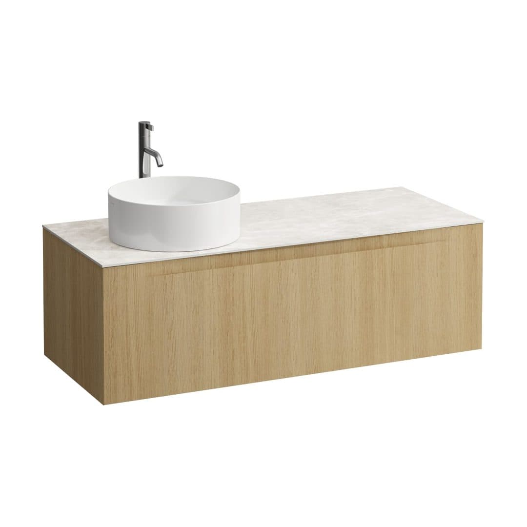 Laufen ARUN – Έπιπλο Νιπτήρα – 1205 mm, 1 συρτάρι, πάγκος Botticino Crema, άνοιγμα αριστερά, με οπή μπαταρίας – Light oak (H4171261512501)