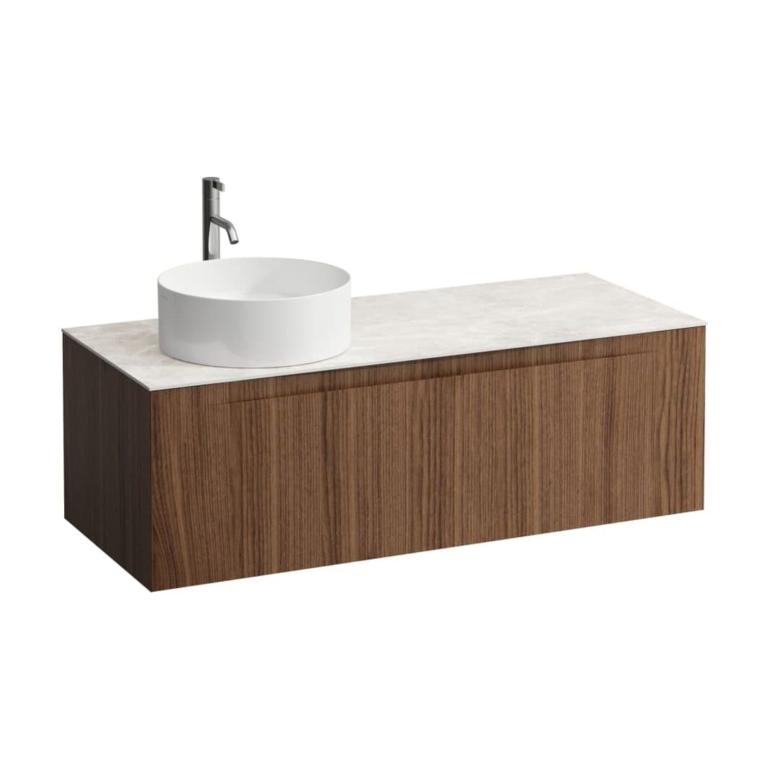 Laufen ARUN – Έπιπλο Νιπτήρα – 1205 mm, 1 συρτάρι, πάγκος Botticino Crema, άνοιγμα αριστερά, με οπή μπαταρίας – Noce canaletto - Real wood veneer (H4171261516301)