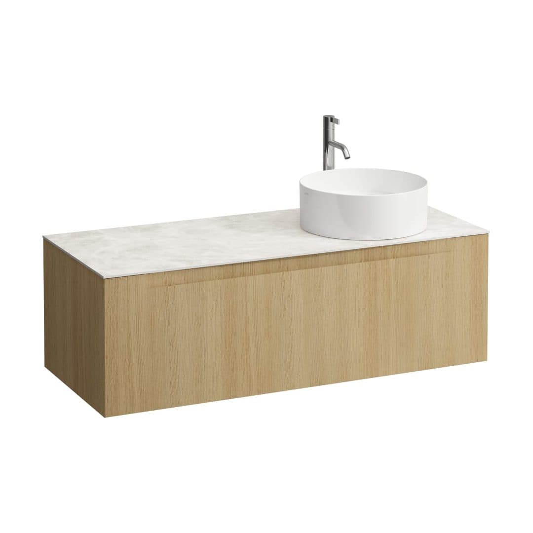 Laufen ARUN – Έπιπλο Νιπτήρα – 1205 mm, 1 συρτάρι, πάγκος Botticino Crema, άνοιγμα δεξιά, με οπή μπαταρίας – Light oak (H4171271512501)