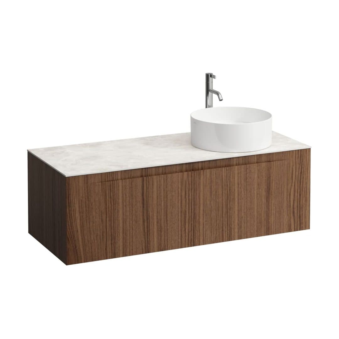 Laufen ARUN – Έπιπλο Νιπτήρα – 1205 mm, 1 συρτάρι, πάγκος Botticino Crema, άνοιγμα δεξιά, με οπή μπαταρίας – Noce canaletto - Real wood veneer (H4171271516301)