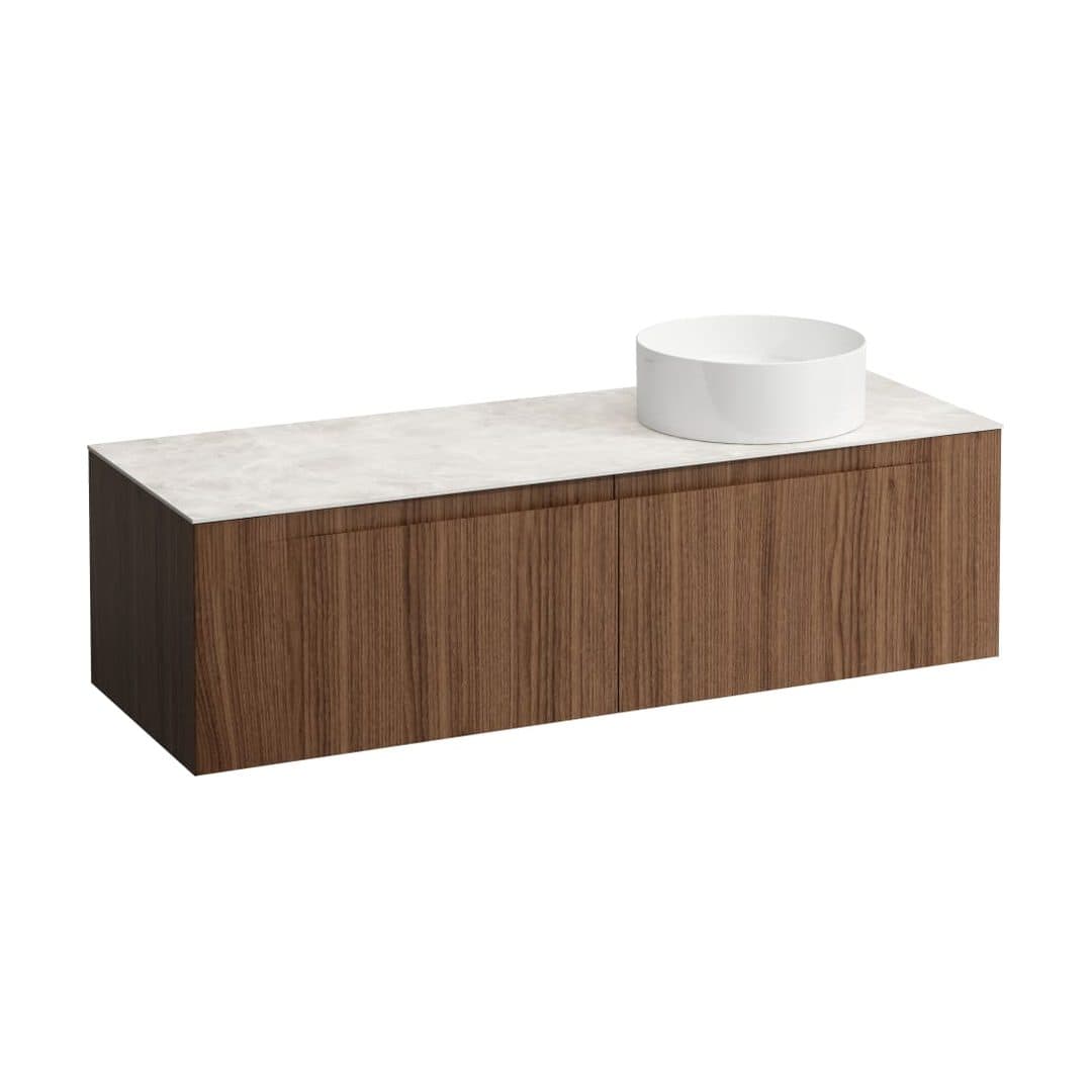 Laufen ARUN – Έπιπλο Νιπτήρα – 1405 mm, 2 συρτάρια, πάγκος Botticino Crema, άνοιγμα δεξιά – Noce canaletto - Real wood veneer (H4171331516301)