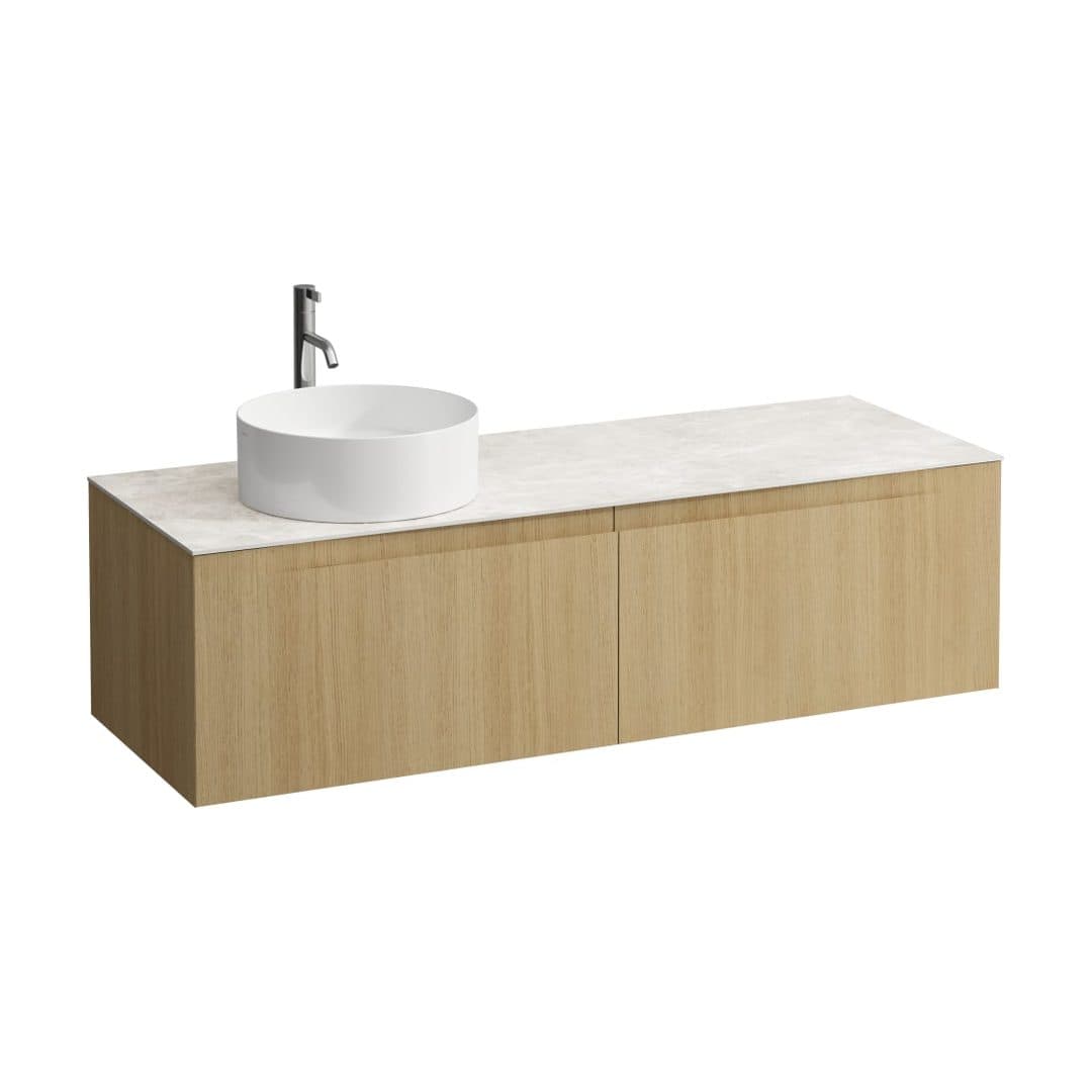 Laufen ARUN – Έπιπλο Νιπτήρα – 1405 mm, 2 συρτάρια, πάγκος Botticino Crema, άνοιγμα αριστερά, με οπή μπαταρίας – Light oak (H4171361512501)