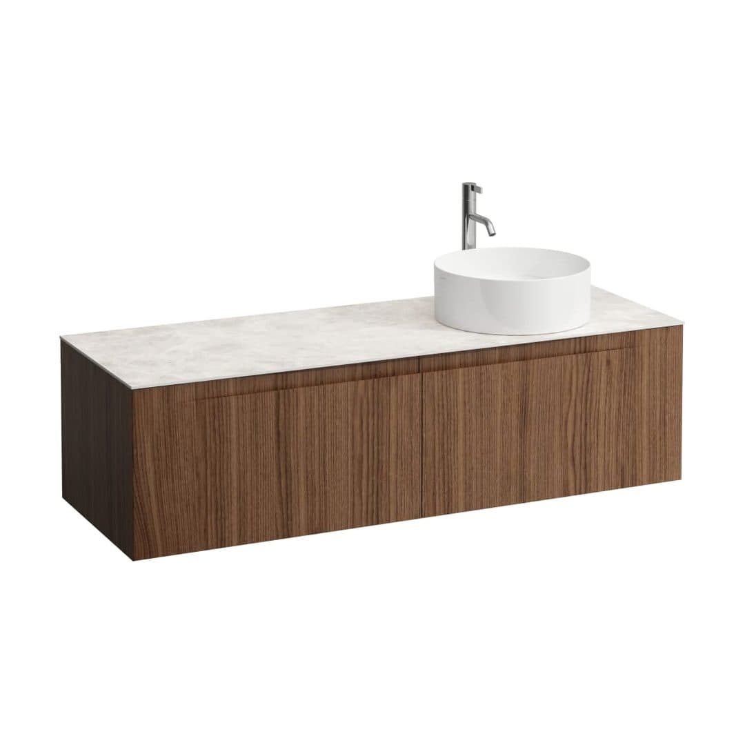 Laufen ARUN – Έπιπλο Νιπτήρα – 1405 mm, 2 συρτάρια, πάγκος Botticino Crema, άνοιγμα δεξιά, με οπή μπαταρίας – Noce canaletto - Real wood veneer (H4171371516301)