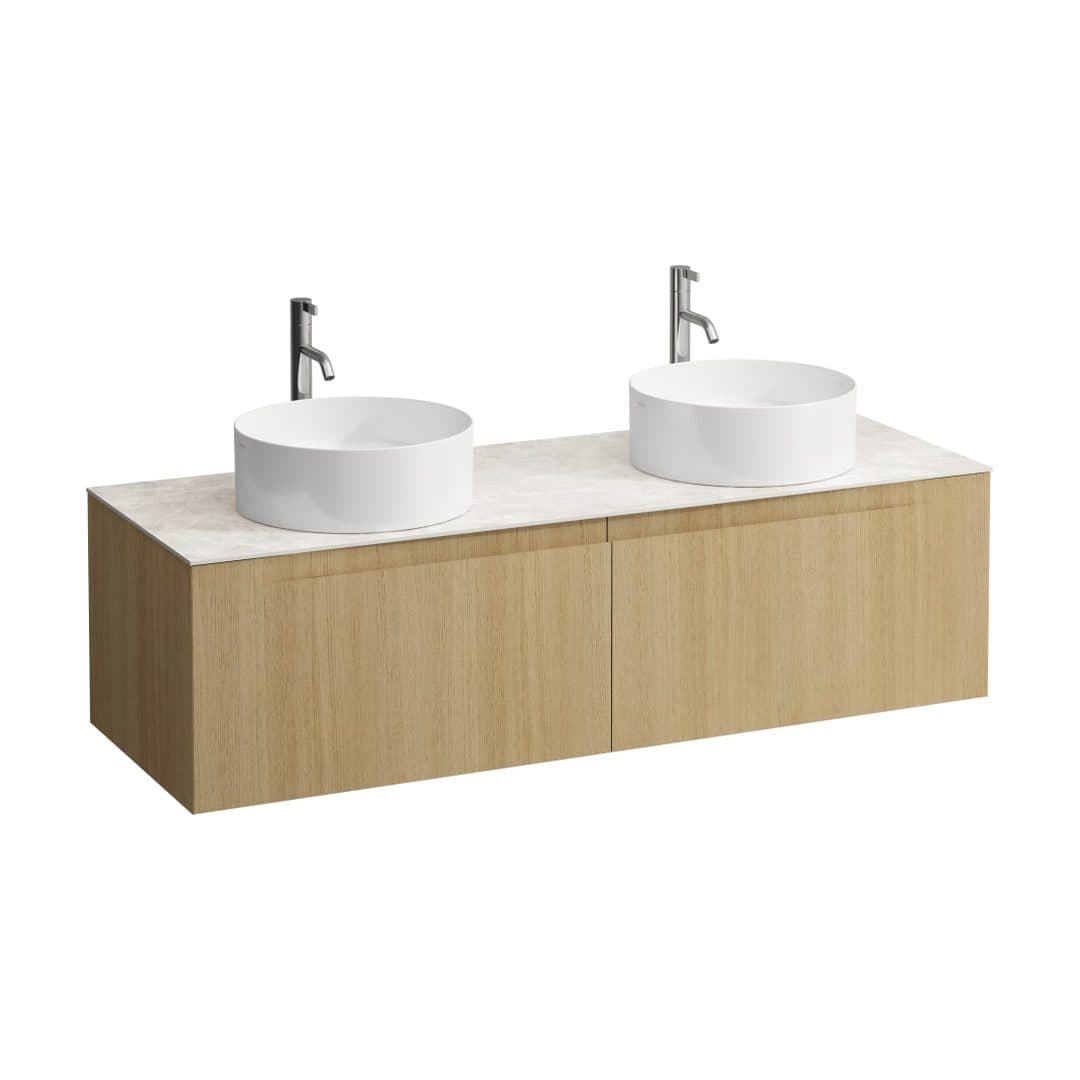 Laufen ARUN – Έπιπλο Νιπτήρα – 1405 mm, 2 συρτάρια, πάγκος Botticino Crema, ανοίγματα αριστερά & δεξιά, με οπή μπαταρίας – Light oak (H4171391512501)