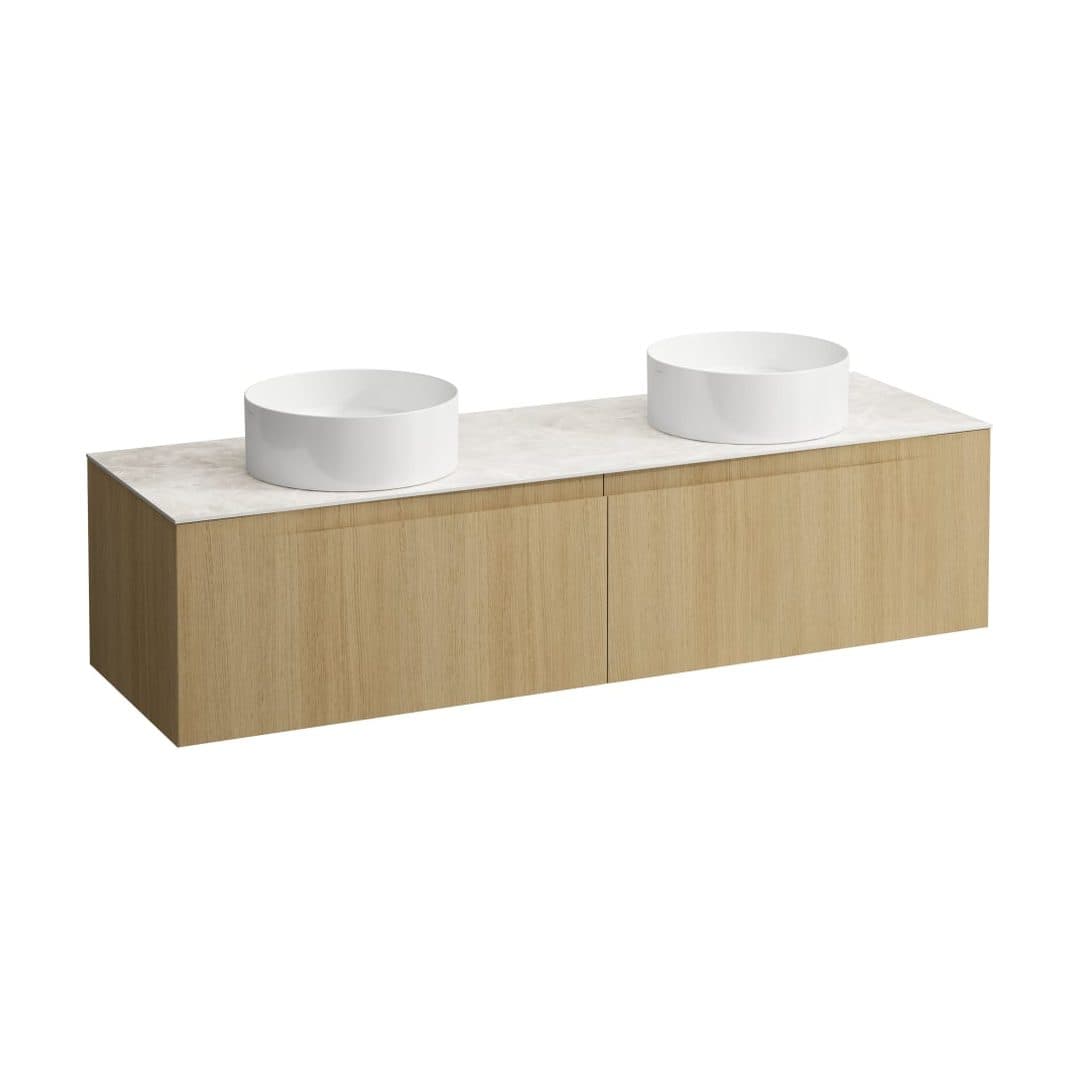 Laufen ARUN – Έπιπλο Νιπτήρα – 1605 mm, 2 συρτάρια, πάγκος Botticino Crema, ανοίγματα αριστερά & δεξιά – Light oak (H4171441512501)