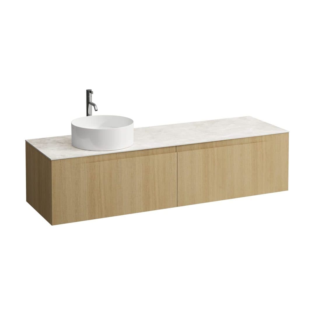 Laufen ARUN – Έπιπλο Νιπτήρα – 1605 mm, 2 συρτάρια, πάγκος Botticino Crema, άνοιγμα αριστερά, με οπή μπαταρίας – Light oak (H4171461512501)