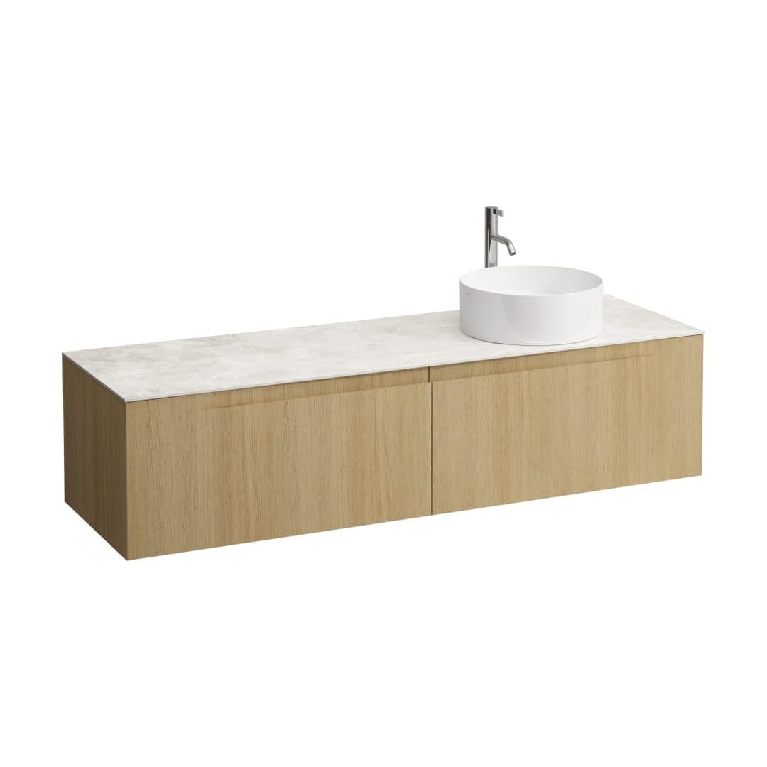 Laufen ARUN – Έπιπλο Νιπτήρα – 1605 mm, 2 συρτάρια, πάγκος Botticino Crema, άνοιγμα δεξιά, με οπή μπαταρίας – Light oak (H4171471512501)
