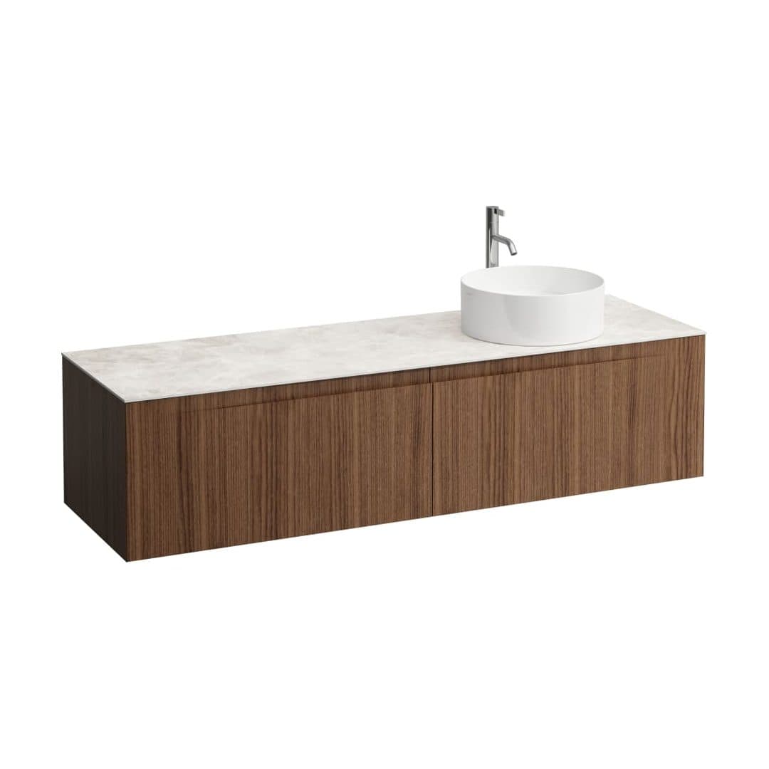 Laufen ARUN – Έπιπλο Νιπτήρα – 1605 mm, 2 συρτάρια, πάγκος Botticino Crema, άνοιγμα δεξιά, με οπή μπαταρίας – Noce canaletto - Real wood veneer (H4171471516301)