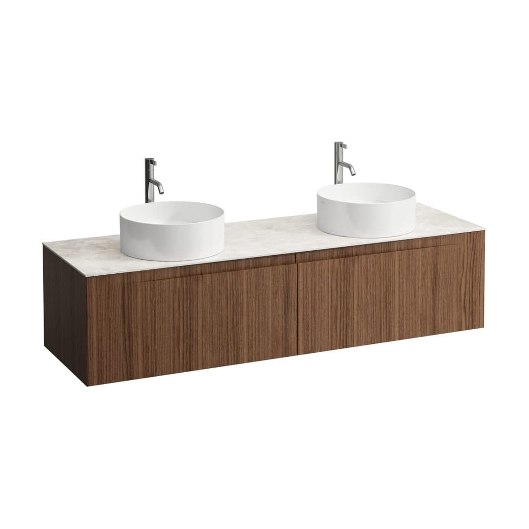 Laufen ARUN – Έπιπλο Νιπτήρα – 1605 mm, 2 συρτάρια, πάγκος Botticino Crema, ανοίγματα αριστερά & δεξιά, με οπή μπαταρίας – Noce canaletto - Real wood veneer (H4171491516301)