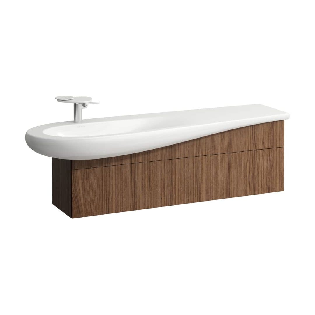 Laufen ILBAGNOALESSI – Έπιπλο Νιπτήρα – 1350 mm, 1 συρτάρι, εγκοπή σιφωνιού αριστερά – Noce canaletto - Real wood veneer (H4304510976301)