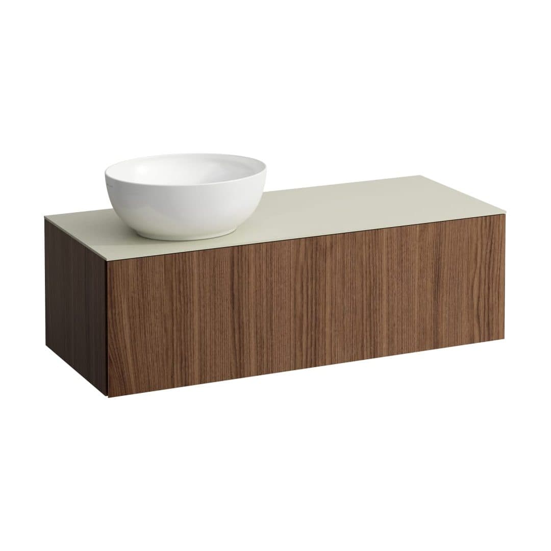 Laufen ILBAGNOALESSI – Έπιπλο Νιπτήρα – 1200 mm, 1 συρτάρι, πάγκος Calce Avorio, άνοιγμα αριστερά, με οπή μπαταρίας, για νιπτήρα H818975/6 – Noce canaletto - Real wood veneer (H4313160976301)