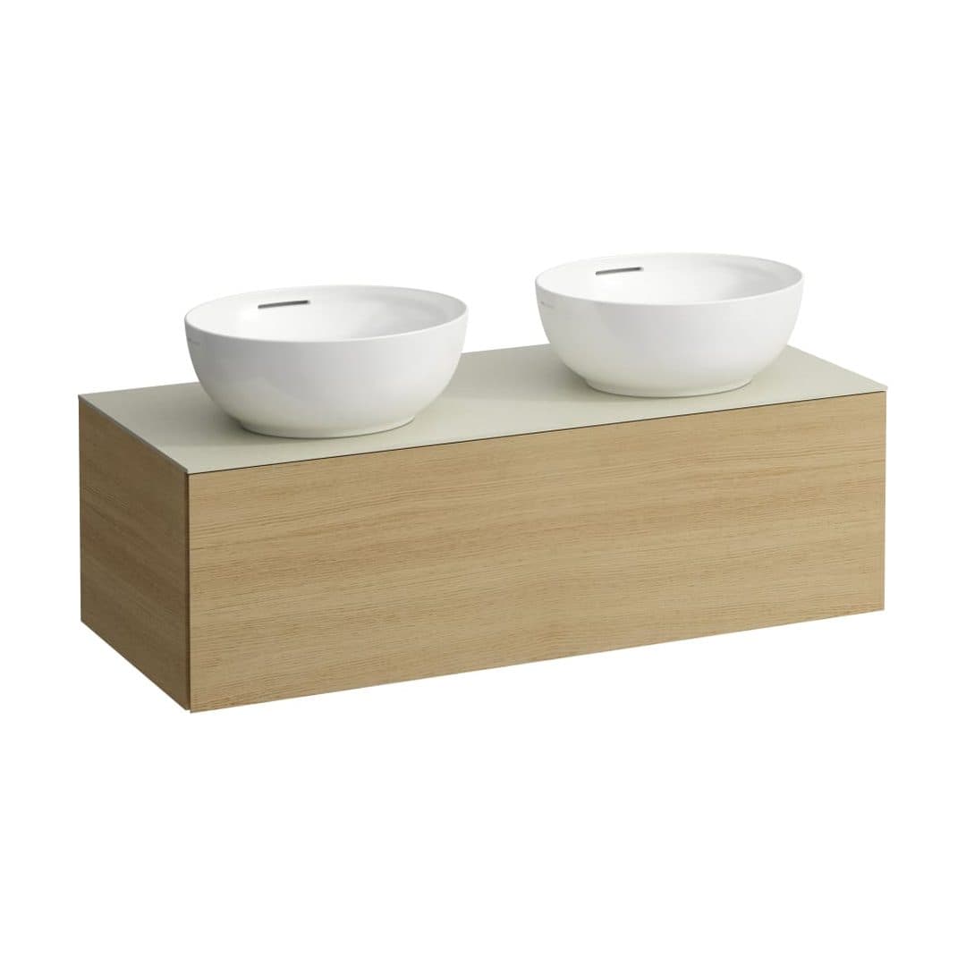 Laufen ILBAGNOALESSI – Έπιπλο Νιπτήρα – 1200 mm, 1 συρτάρι, πάγκος Calce Avorio, ανοίγματα αριστερά & δεξιά, με οπή μπαταρίας – Light oak (H4313180972501)