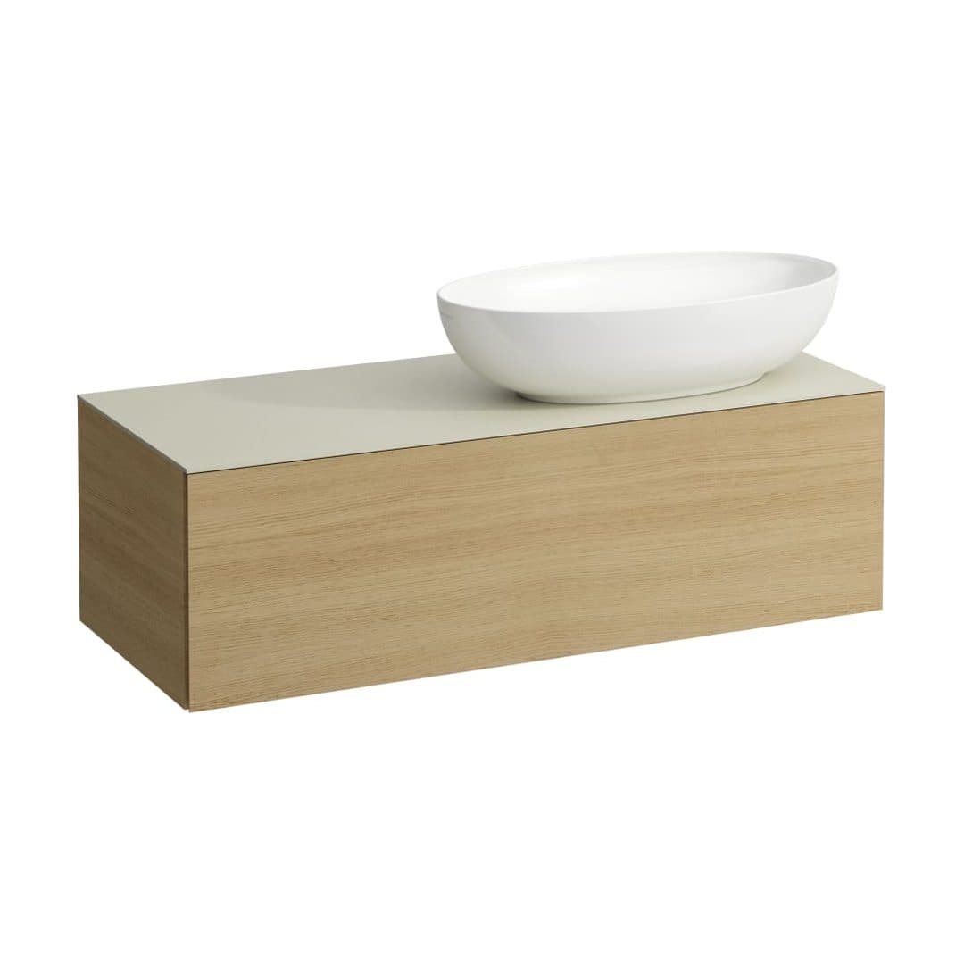 Laufen ILBAGNOALESSI – Έπιπλο Νιπτήρα – 1200 mm, 1 συρτάρι, πάγκος Calce Avorio, άνοιγμα δεξιά, με οπή μπαταρίας – Light oak (H4313190972501)