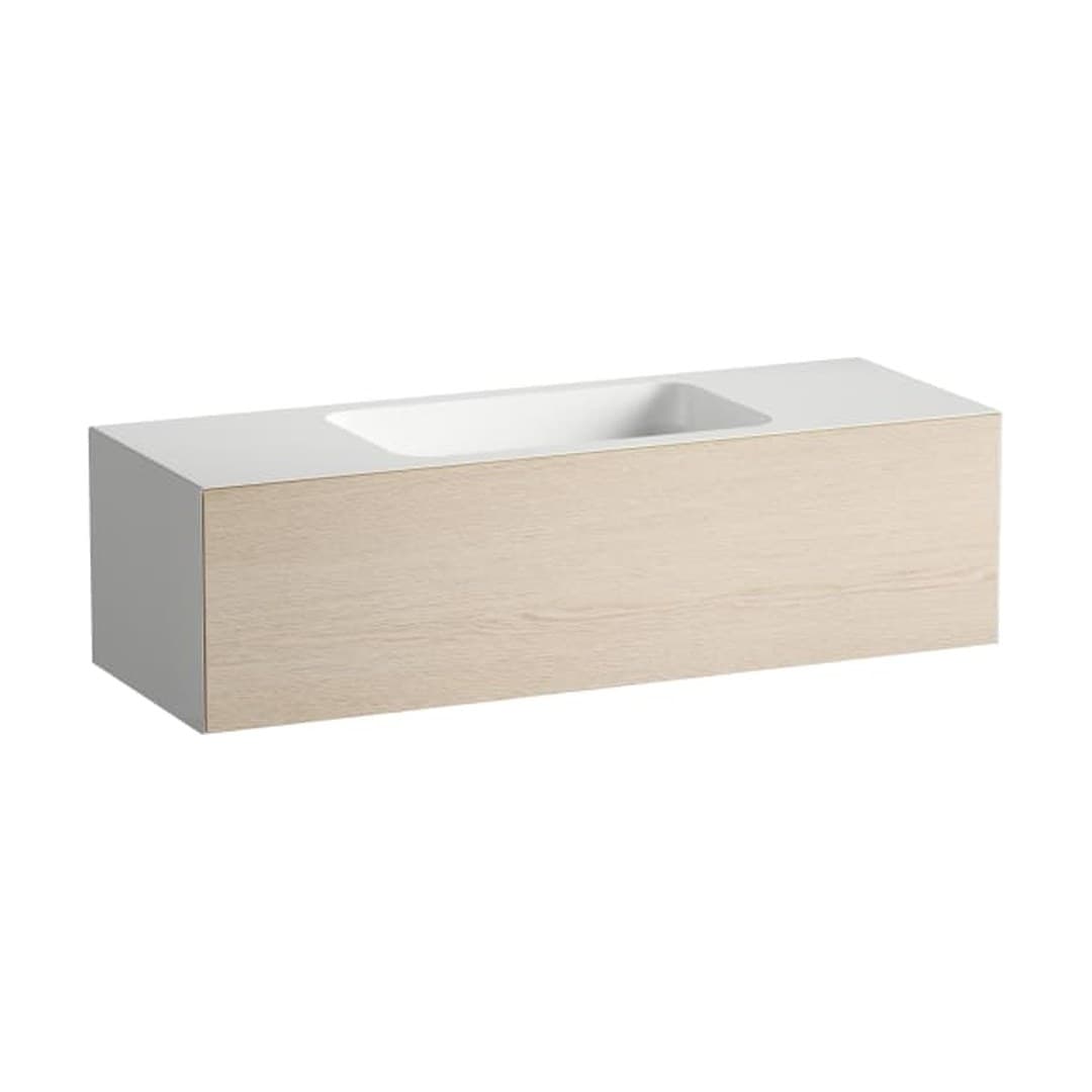 Laufen FOLIO – Νιπτήρας Κρεμαστός – 1254×450 mm, χωρίς οπή, ράφια αμφίπλευρα – Brushed Oak, Wood Effect Laminate (H580FO55241121)