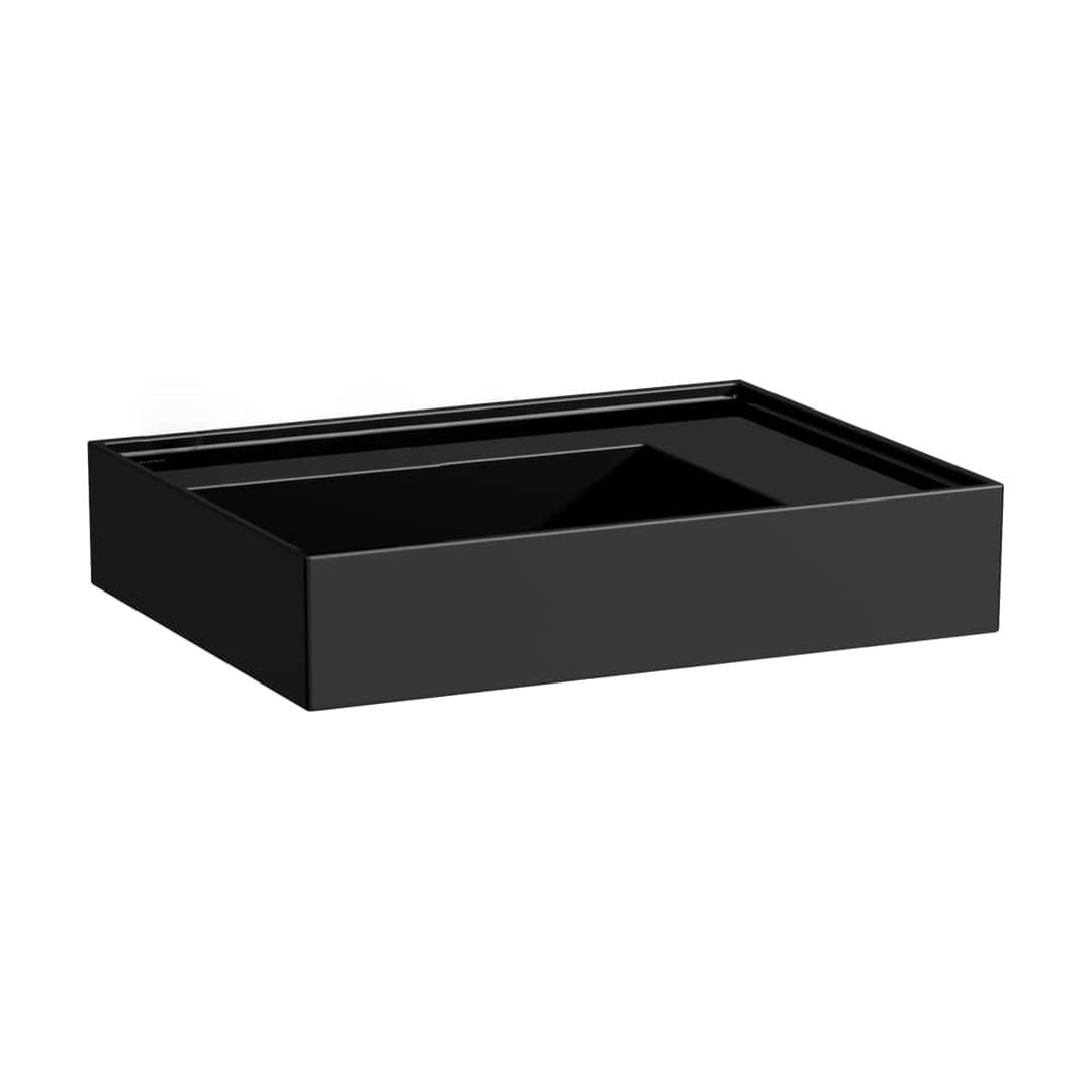 Laufen Kartell LAUFEN – Νιπτήρας Κρεμαστός – 600×460 mm, χωρίς οπή, χωρίς υπερχείλιση, ράφι δεξιά, κρυφή αποχέτευση – Black glossy (H8103340201121)