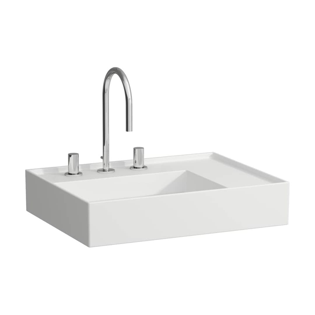 Laufen Kartell LAUFEN – Νιπτήρας Κρεμαστός – 600×460 mm, 3 οπές, χωρίς υπερχείλιση, ράφι δεξιά, κρυφή αποχέτευση – White Matt (H8103347571581)