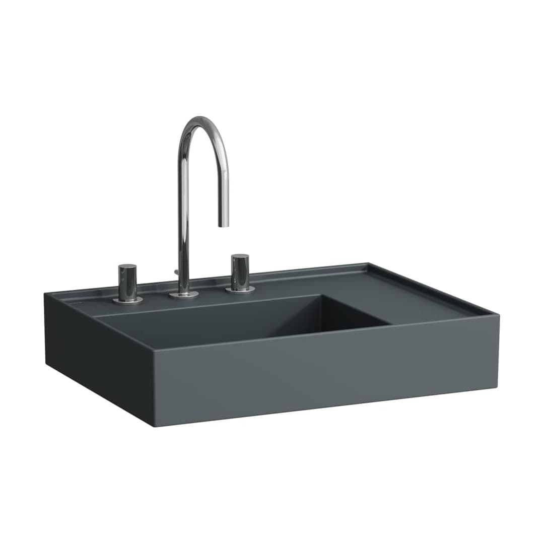 Laufen Kartell LAUFEN – Νιπτήρας Κρεμαστός – 600×460 mm, 3 οπές, χωρίς υπερχείλιση, ράφι δεξιά, κρυφή αποχέτευση – Graphite matt (H8103347581581)