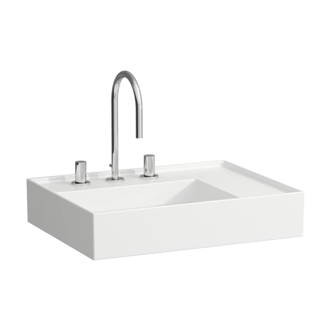 Laufen Kartell LAUFEN – Νιπτήρας Κρεμαστός – 600×460 mm, 3 οπές, χωρίς υπερχείλιση, ράφι δεξιά, κρυφή αποχέτευση – White LCC Active (LAUFEN Clean Coat Active) (H810334A001581)