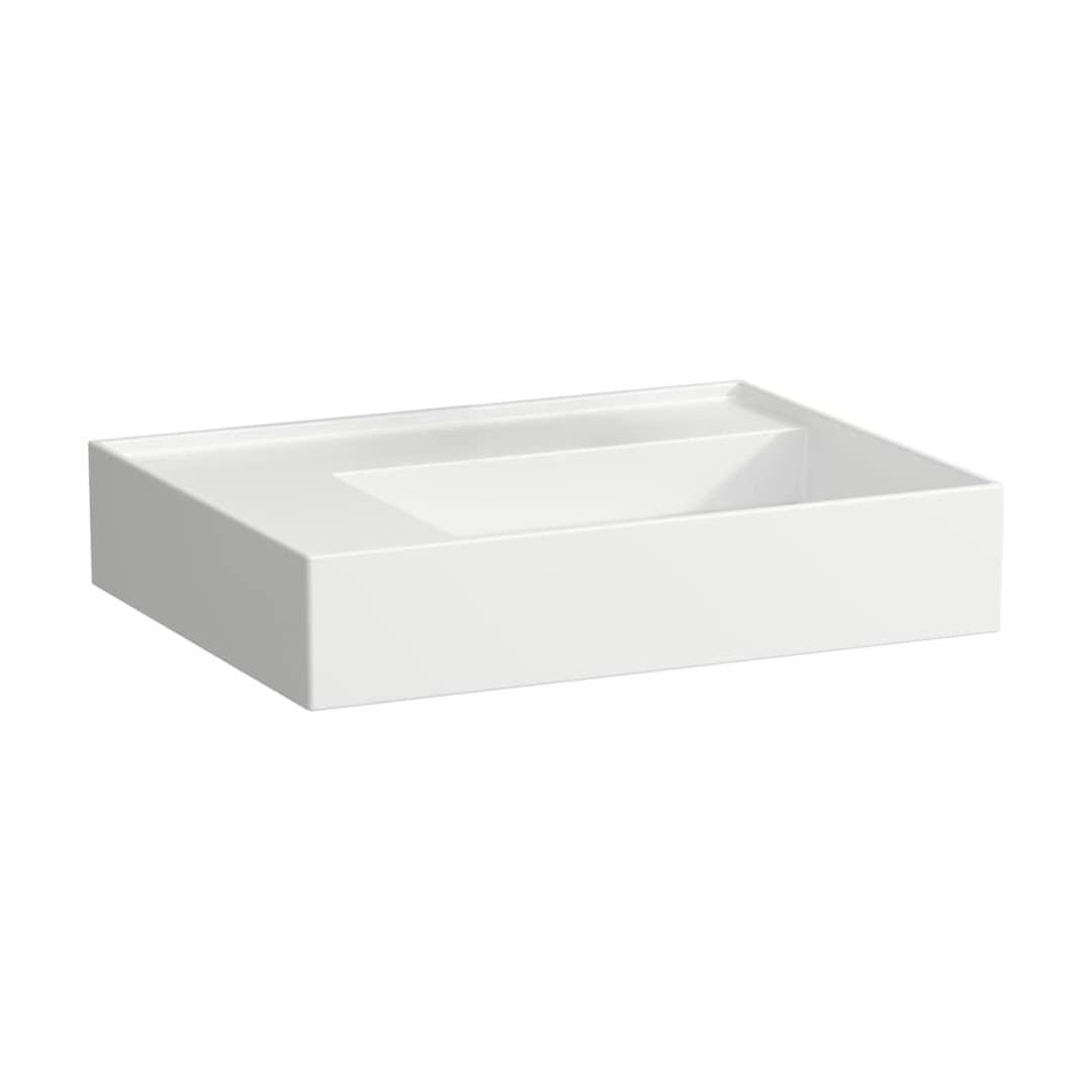 Laufen Kartell LAUFEN – Νιπτήρας Κρεμαστός – 600×460 mm, χωρίς οπή, χωρίς υπερχείλιση, ράφι αριστερά, κρυφή αποχέτευση – White (H8103350001121)