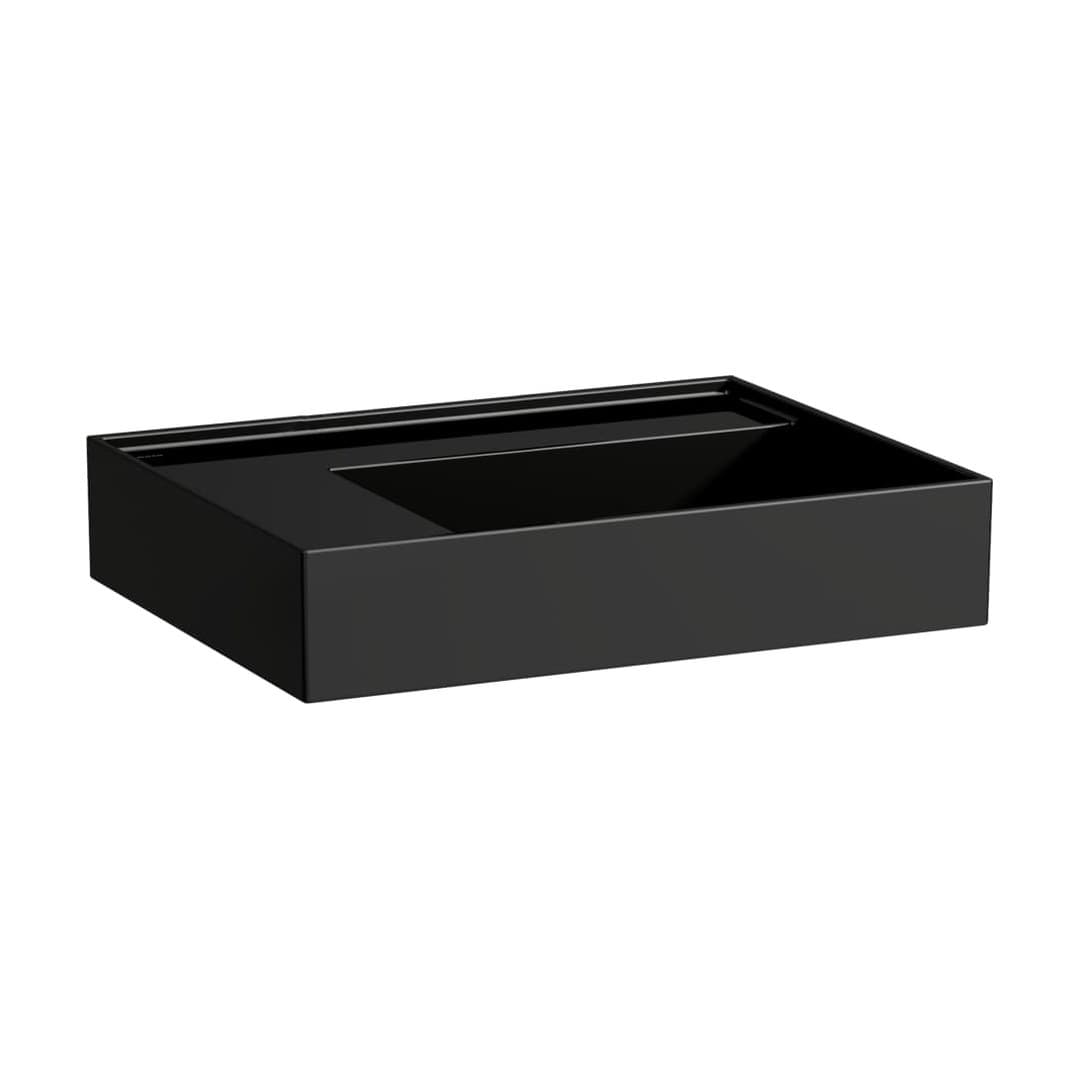 Laufen Kartell LAUFEN – Νιπτήρας Κρεμαστός – 600×460 mm, χωρίς οπή, χωρίς υπερχείλιση, ράφι αριστερά, κρυφή αποχέτευση – Black glossy (H8103350201121)