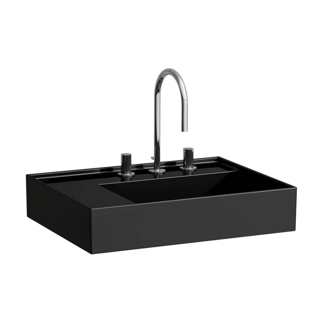 Laufen Kartell LAUFEN – Νιπτήρας Κρεμαστός – 600×460 mm, 3 οπές, χωρίς υπερχείλιση, ράφι αριστερά, κρυφή αποχέτευση – Black glossy (H8103350201581)