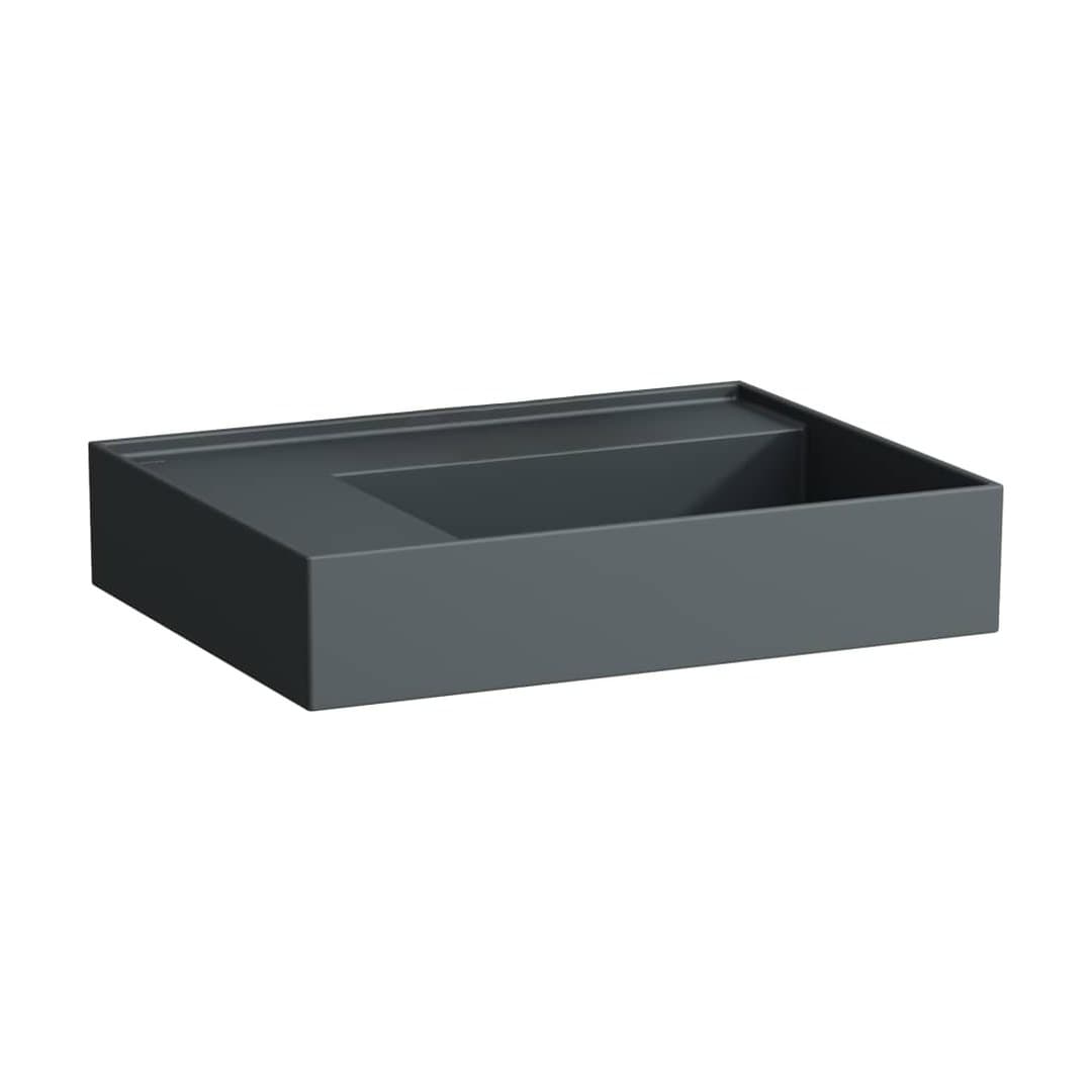 Laufen Kartell LAUFEN – Νιπτήρας Κρεμαστός – 600×460 mm, χωρίς οπή, χωρίς υπερχείλιση, ράφι αριστερά, κρυφή αποχέτευση – Graphite matt (H8103357581121)