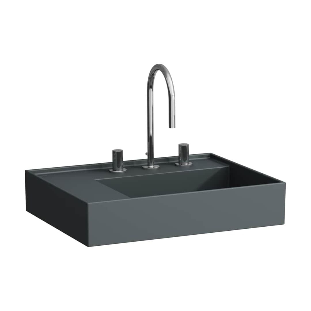 Laufen Kartell LAUFEN – Νιπτήρας Κρεμαστός – 600×460 mm, 3 οπές, χωρίς υπερχείλιση, ράφι αριστερά, κρυφή αποχέτευση – Graphite matt (H8103357581581)