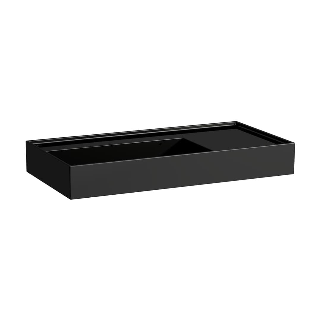Laufen Kartell LAUFEN – Νιπτήρας Κρεμαστός – 900×460 mm, χωρίς οπή, χωρίς υπερχείλιση, ράφι δεξιά, κρυφή αποχέτευση – Black glossy (H8103380201121)