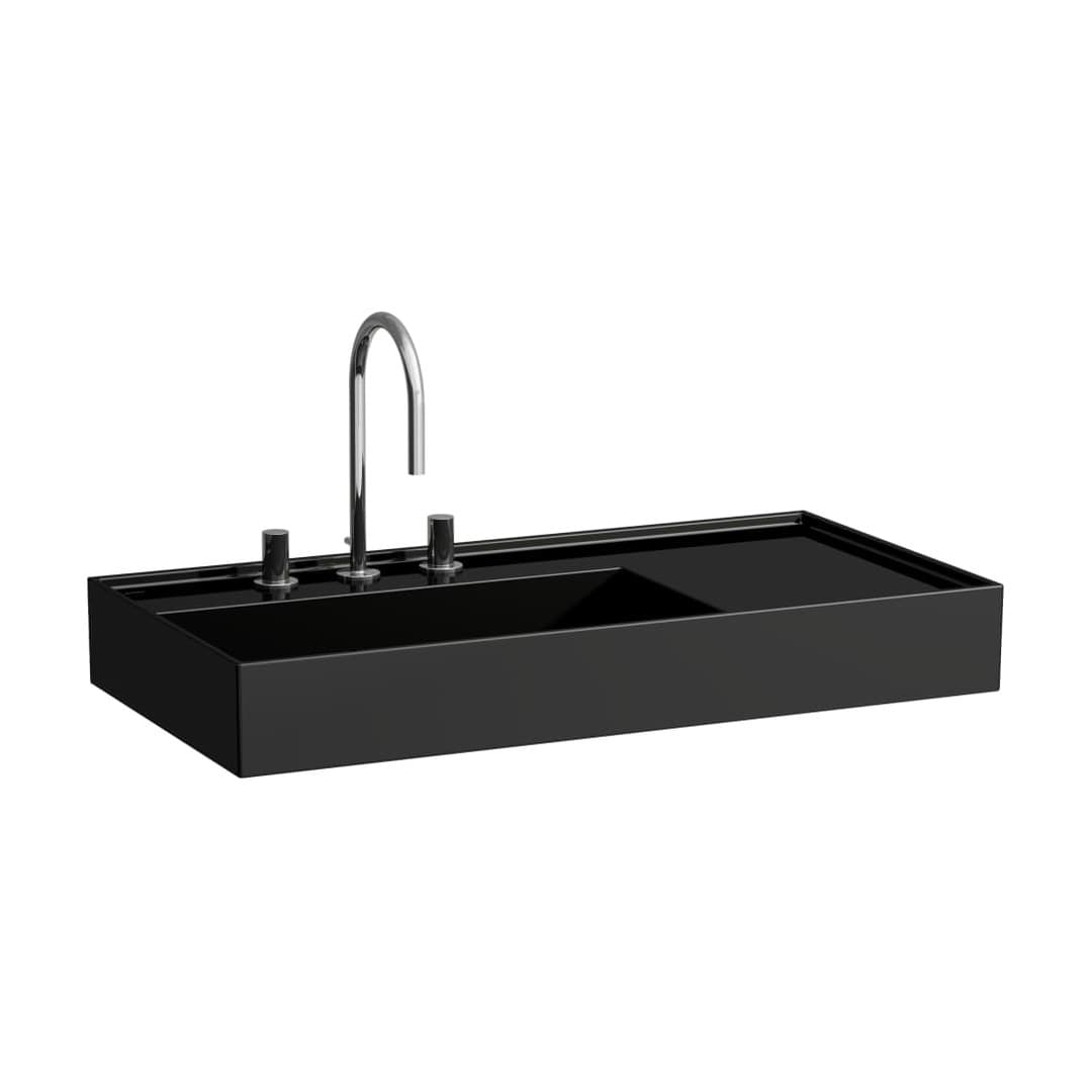 Laufen Kartell LAUFEN – Νιπτήρας Κρεμαστός – 900×460 mm, 3 οπές, χωρίς υπερχείλιση, ράφι δεξιά, κρυφή αποχέτευση – Black glossy (H8103380201581)
