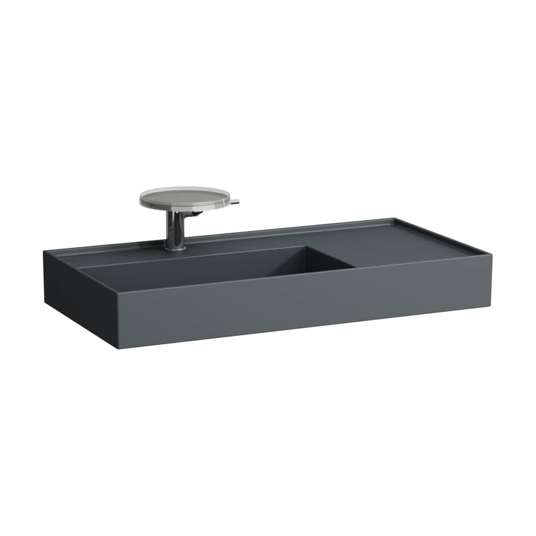 Laufen Kartell LAUFEN – Νιπτήρας Κρεμαστός – 900×460 mm, 1 οπή, χωρίς υπερχείλιση, ράφι δεξιά, κρυφή αποχέτευση – Graphite matt (H8103387581111)