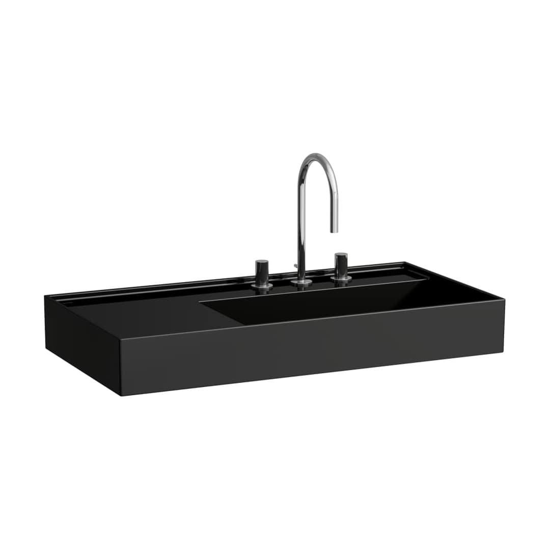 Laufen Kartell LAUFEN – Νιπτήρας Κρεμαστός – 900×460 mm, 3 οπές, χωρίς υπερχείλιση, ράφι αριστερά, κρυφή αποχέτευση – Black glossy (H8103390201581)