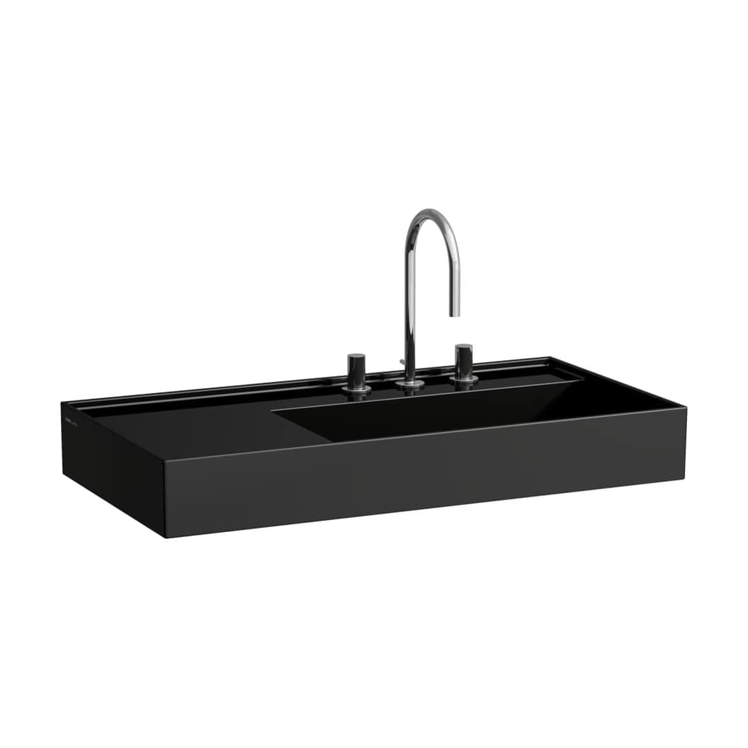 Laufen Kartell LAUFEN – Νιπτήρας Κρεμαστός – 900×460 mm, 1 οπή, χωρίς υπερχείλιση, ράφι αριστερά, κρυφή αποχέτευση – Black glossy (H8103390208151)