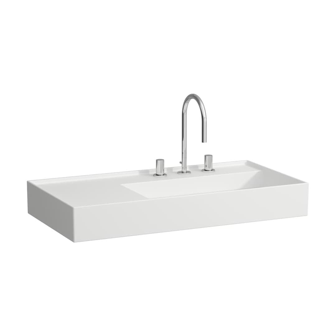 Laufen Kartell LAUFEN – Νιπτήρας Κρεμαστός – 900×460 mm, 3 οπές, χωρίς υπερχείλιση, ράφι αριστερά, κρυφή αποχέτευση – White Matt (H8103397571581)