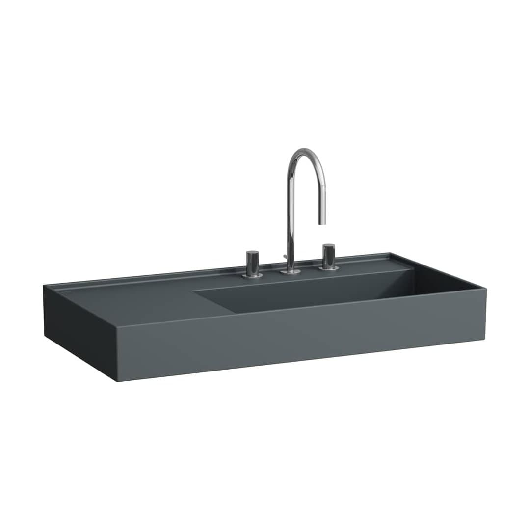 Laufen Kartell LAUFEN – Νιπτήρας Κρεμαστός – 900×460 mm, 3 οπές, χωρίς υπερχείλιση, ράφι αριστερά, κρυφή αποχέτευση – Graphite matt (H8103397581581)
