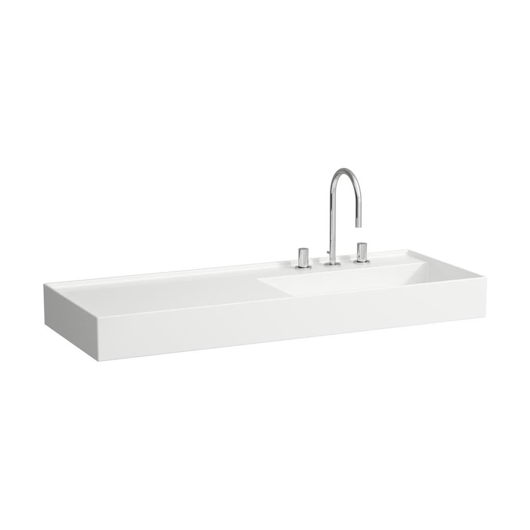Laufen Kartell LAUFEN – Νιπτήρας Κρεμαστός – 1200×460 mm, 3 οπές, χωρίς υπερχείλιση, ράφι αριστερά, κρυφή αποχέτευση – White (H8133330001581)