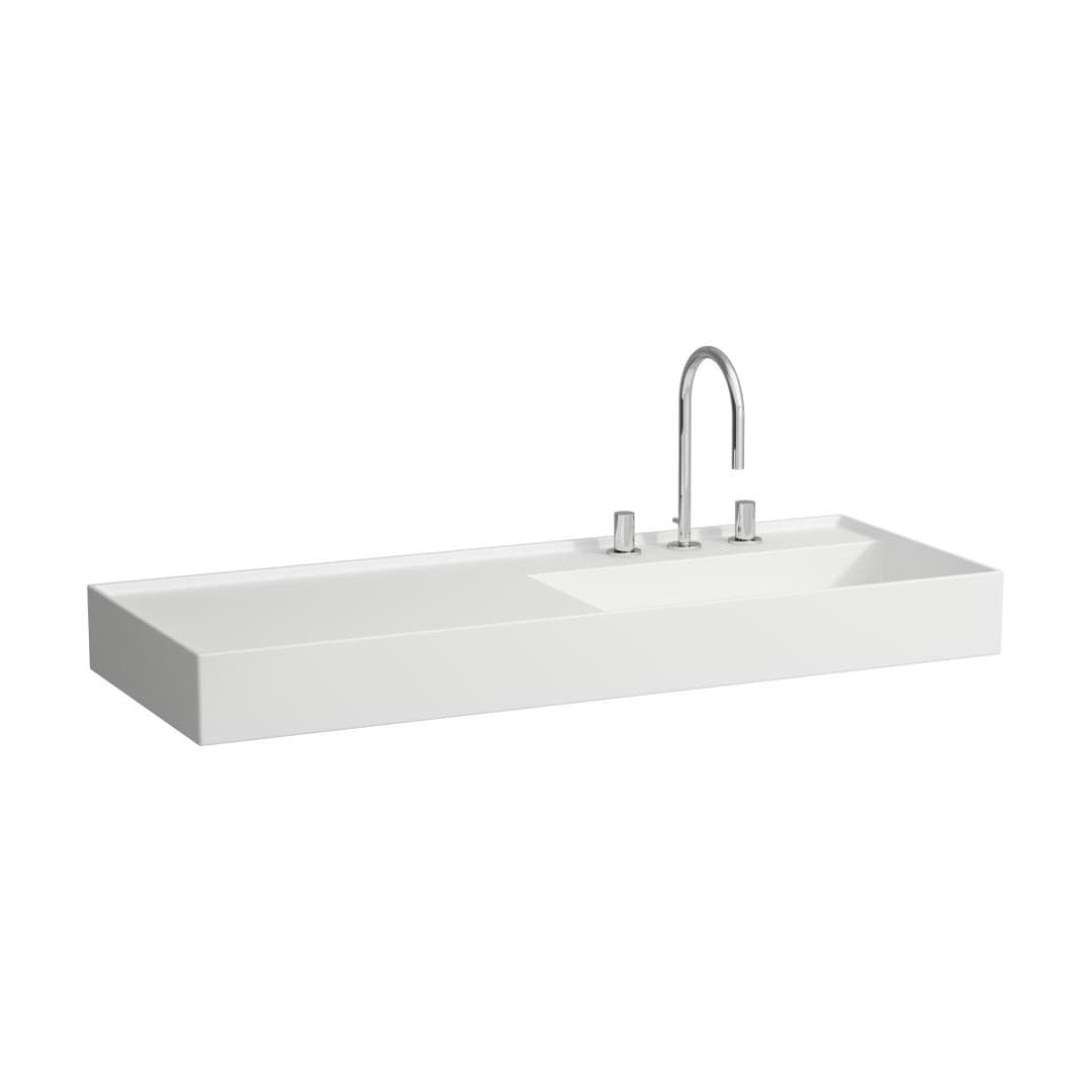 Laufen Kartell LAUFEN – Νιπτήρας Κρεμαστός – 1200×460 mm, 3 οπές, χωρίς υπερχείλιση, ράφι αριστερά, κρυφή αποχέτευση – White Matt (H8133337571581)