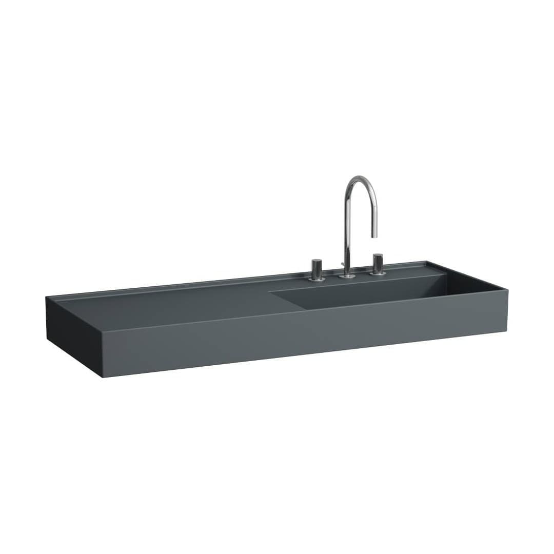 Laufen Kartell LAUFEN – Νιπτήρας Κρεμαστός – 1200×460 mm, 3 οπές, χωρίς υπερχείλιση, ράφι αριστερά, κρυφή αποχέτευση – Graphite matt (H8133337581581)