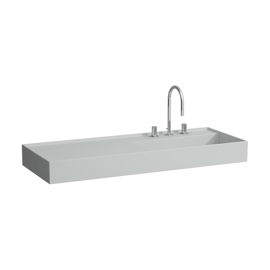 Laufen Kartell LAUFEN – Νιπτήρας Κρεμαστός – 1200×460 mm, 3 οπές, χωρίς υπερχείλιση, ράφι αριστερά, κρυφή αποχέτευση – Matt grey (H8133337591581)